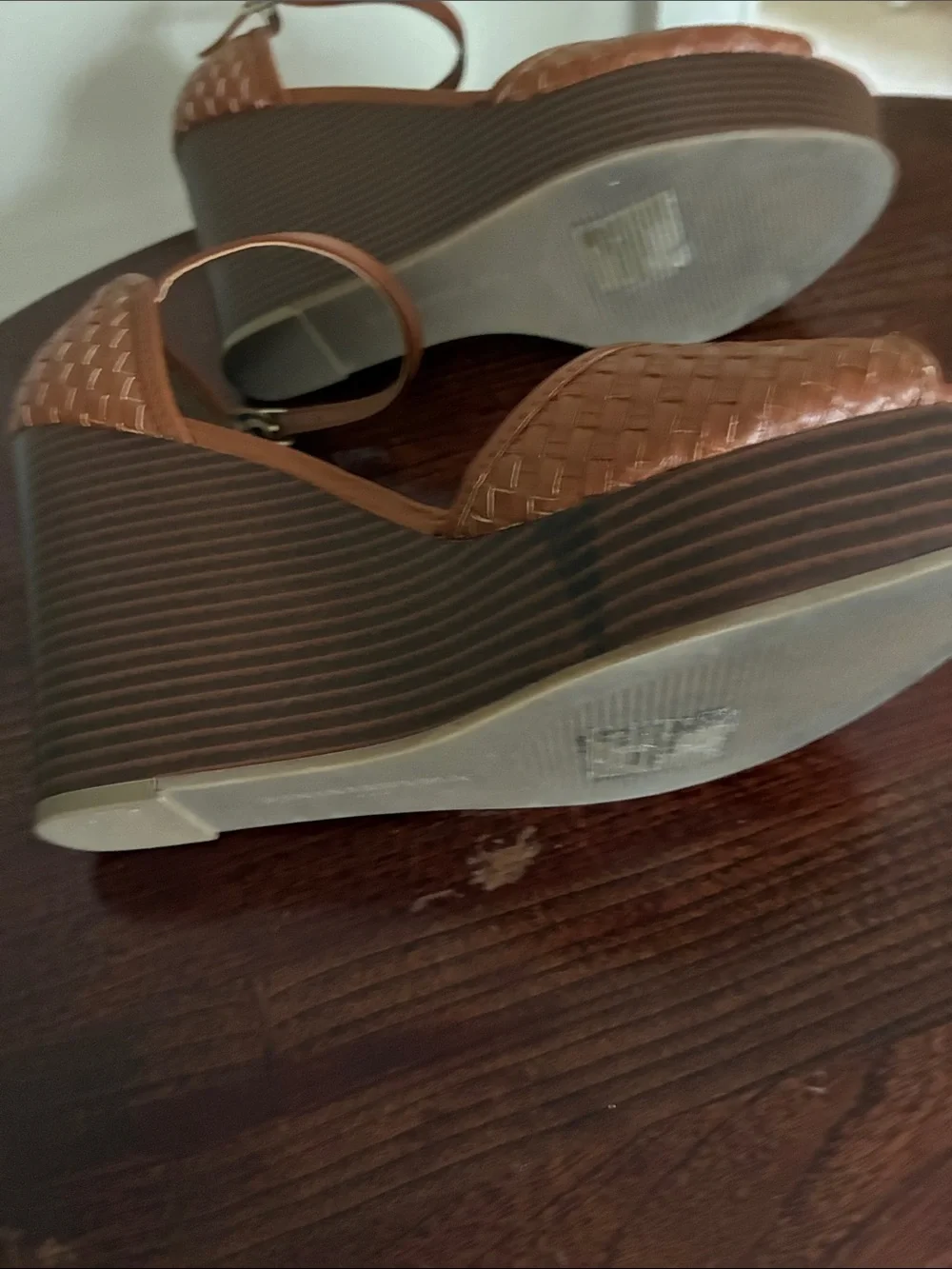 Banana Republic Tan Woven Peep-Toe Ankle-Strap Wedges